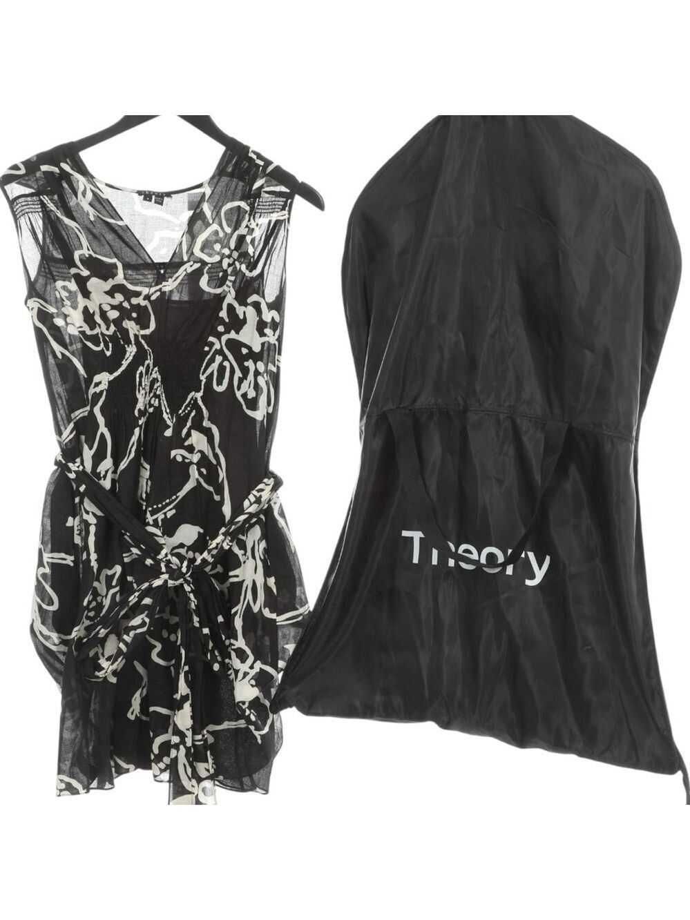 Theory Black & White Floral Cotton Sleeveless Dress Size 6